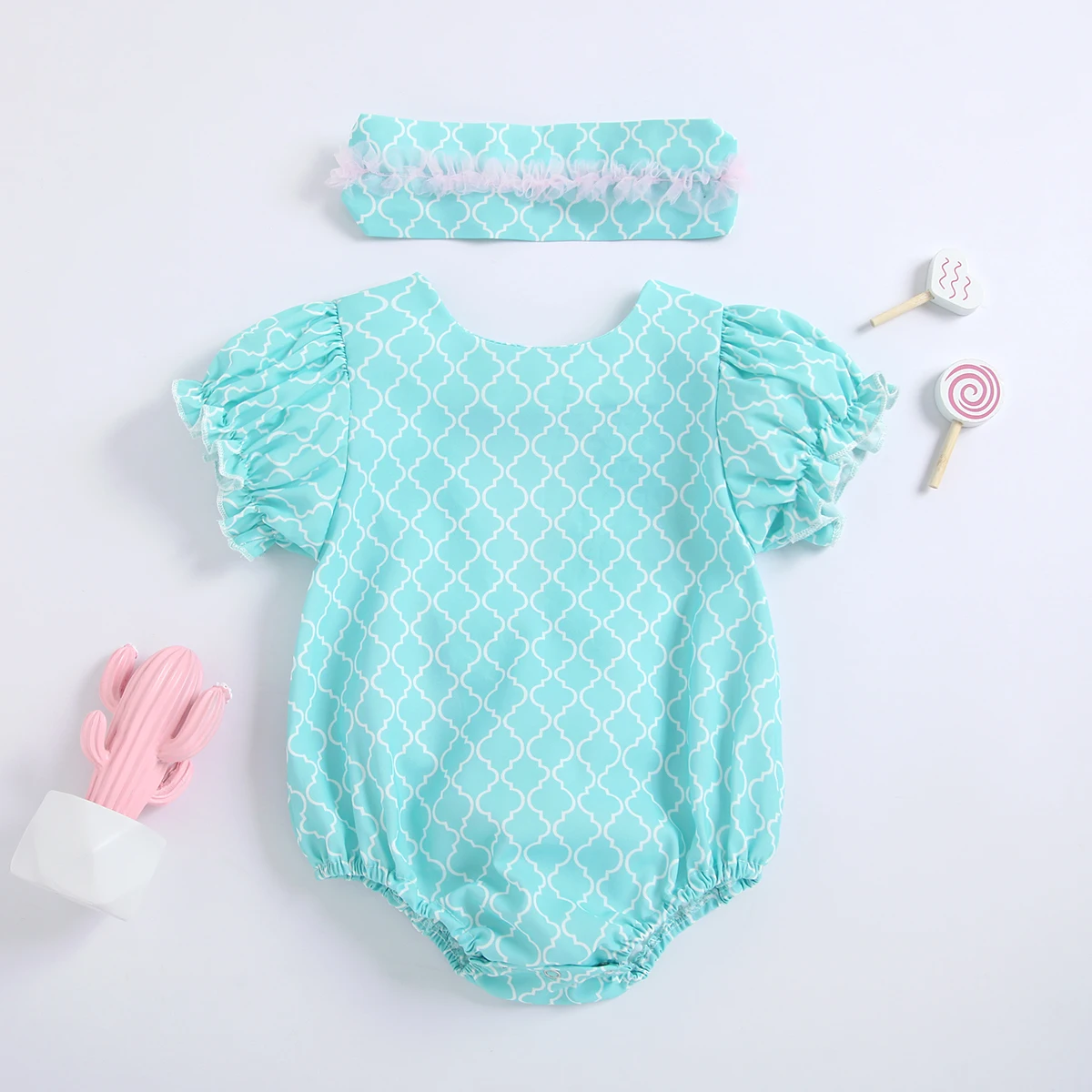 

Комплект одежды Pudcoco из двух предметов для маленьких девочек, голубой комбинезон с круглым вырезом, коротким рукавом и открытой спиной и головной убор 0-24 месяцев