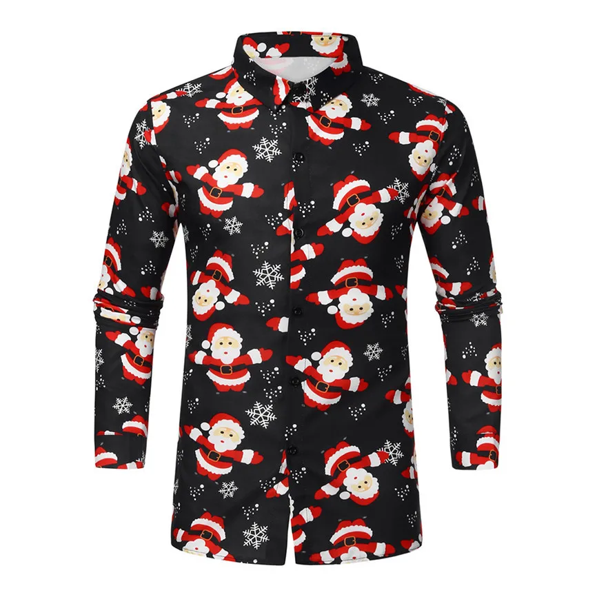 Мужская Повседневная рубашка Camisa Masculina Рождественская с принтом Санта Клауса и