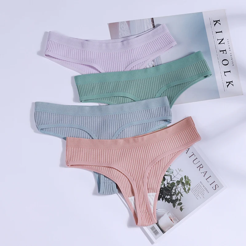 

2Pcs Sexy Thongs Women Cotton Panties Underwear Low-Waist G-String Lingerie Solid Underpants Female Comfortable Thong