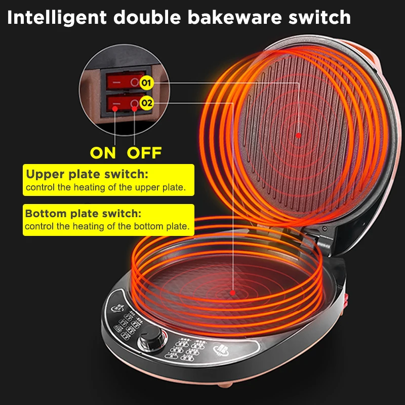 CILANDAR Electric Baking Pan Double-sided Heating Suspension Type Crepe Maker Skillet Pancake Machine Pie Pizza Griddle 