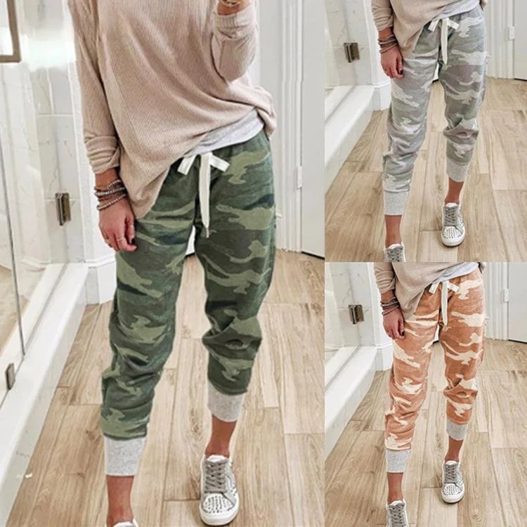 

2021 Women Casual Drawstring Elastic Waist Sweatpants for Spring Autumn Camouflage Joggers Plus Size Clothes