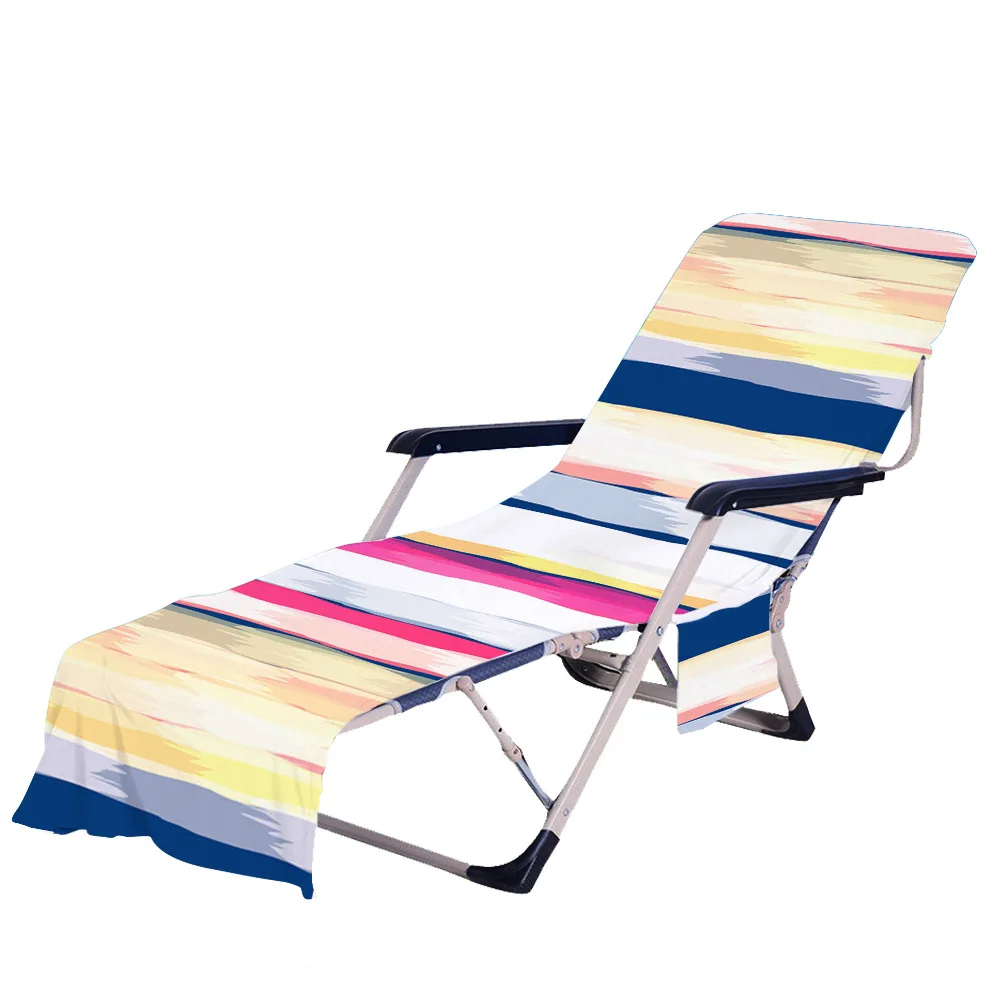 

Tie Dye Line Beach Chair Cover Towel with Side Storage Pockets for Pool Sun Lounger Sunbathing Vacation 82.5"x29.5"