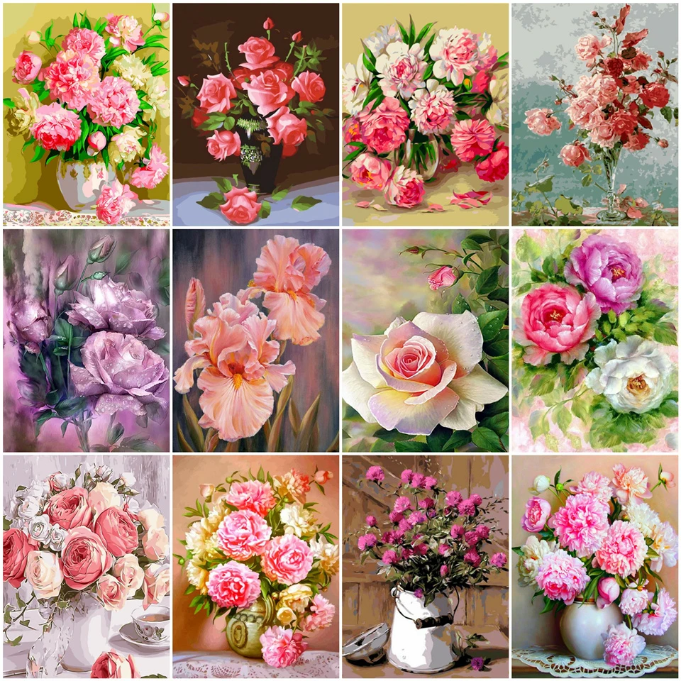 

AZQSD Coloring By Numbers Flower DIY Canvas Painting Kits Wall Art Paint By Number Floral Canvas Painting Kits Handpainted Gift