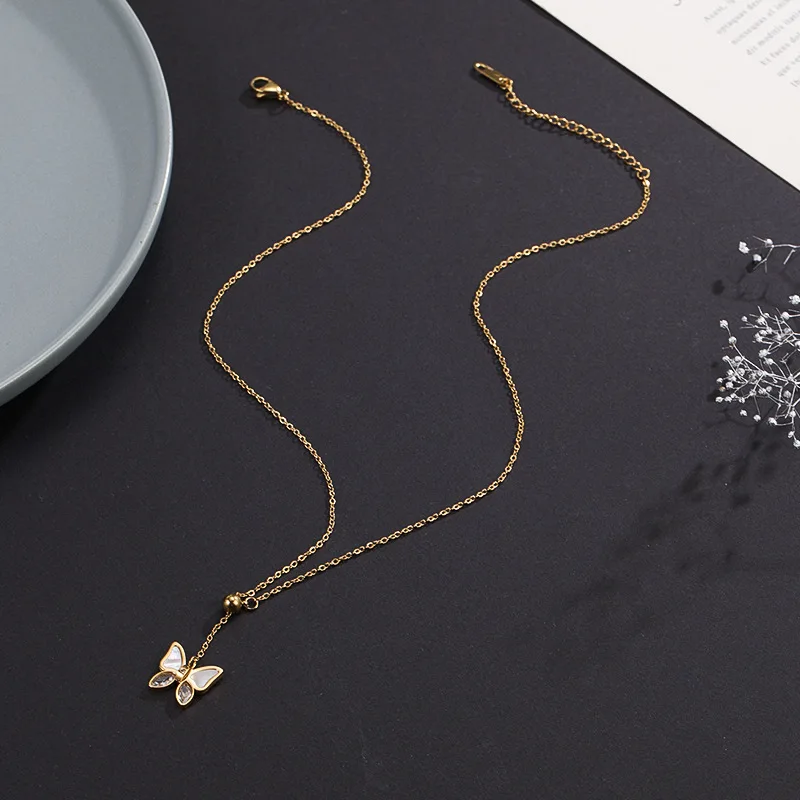 

European and American Stainless Steel Fritillary Butterfly Tassel Lady Necklace Fashion Pull Necklace Jewelry Butterfly Necklace