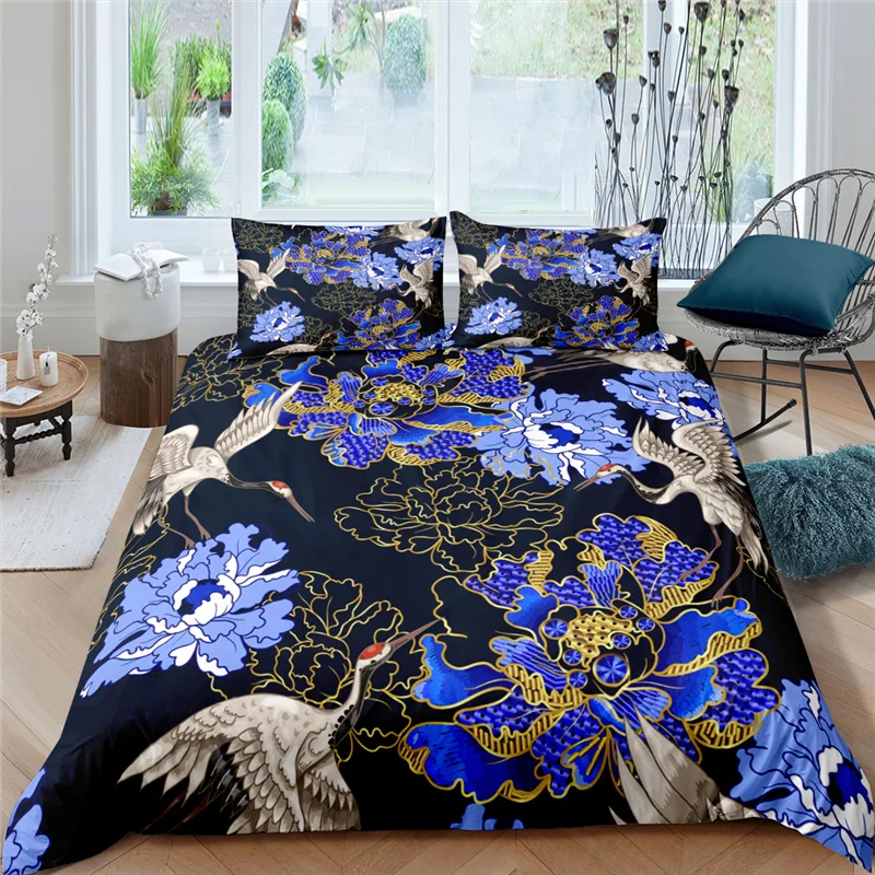 

Home Textiles Luxury 3D Flower Crane Print Duvet Cover Set 2/3 Pcs Pillowcase Kids Bedding Set AU/EU/UK/US Queen and King Size