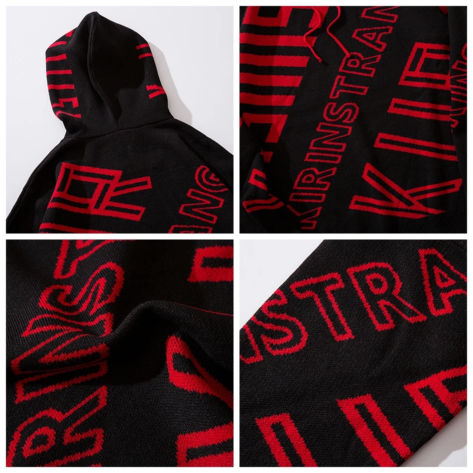 

2019 Autumn Sweater Men Pull Homme Long Sleeve Korean Hooded Sweaters Oversize Personality Letter Jacquard Loose Sweater