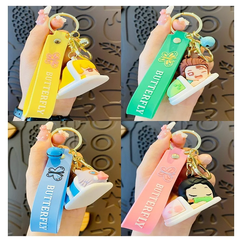 

Hot Anime Demon Slayer Key Chain New Style Silicone Kimetsu No Yaiba Lanyard Keychains Women Bag Keyrings Mini Doll Toys Gift