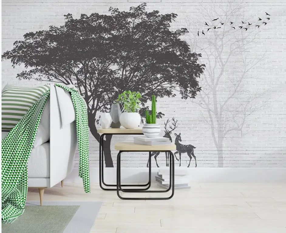 Обои для стен 3 d гостиной простой креативный большой кирпич дерево настенный фон