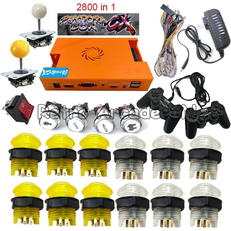 

2021 Новый аркадный шкаф Pandora box CX 2800, набор «сделай сам» в 1, можно добавить игры, светодиодная кнопка питания, джойстик, аксессуары