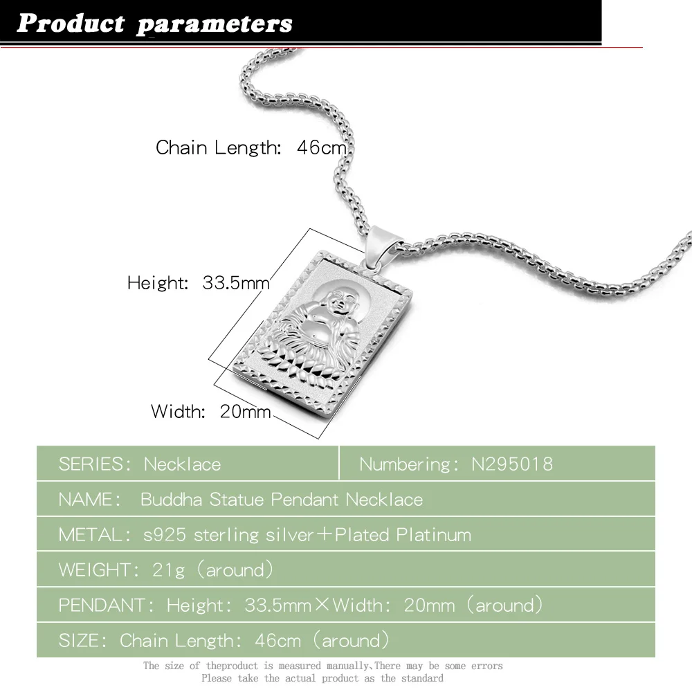 MAN 100% 925 стерлингового серебра кулон Будды китайский Стиль Серебряное колье с