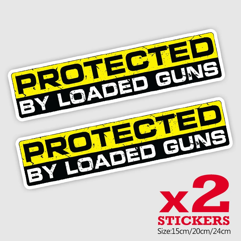 

CK21871# 2 Pieces/Pack PVC Decal PROTECTED BY LOADED GUNS Car Sticker Waterproof Auto Decors on Bumper Rear Window Motorcycle