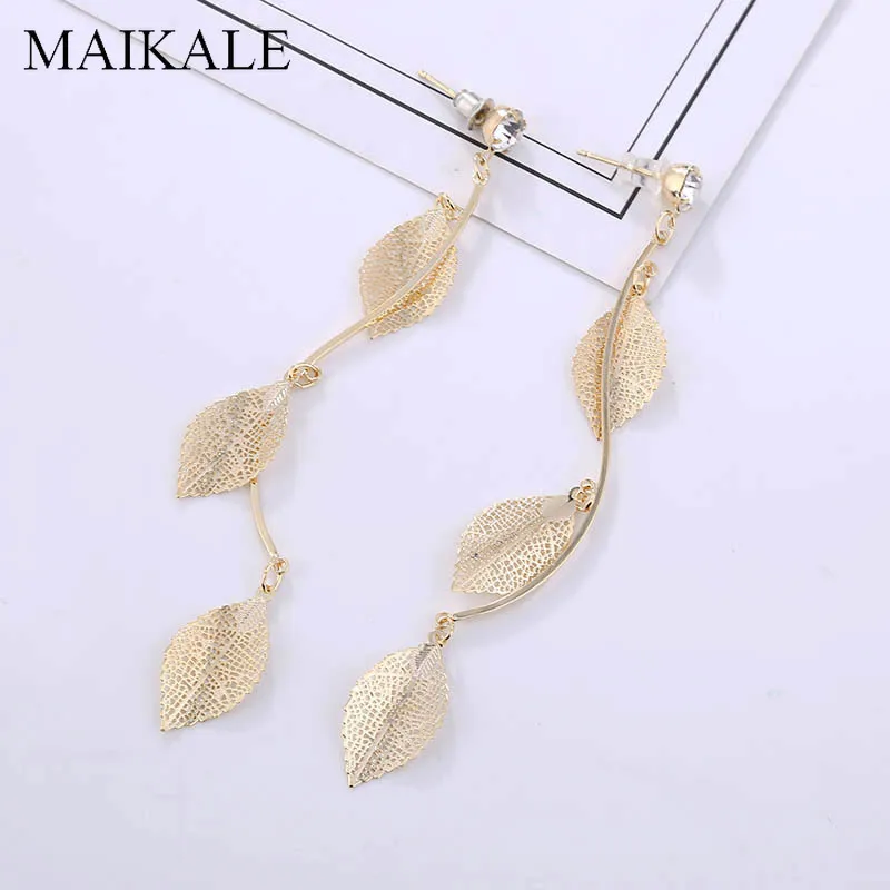 Женские длинные серьги-подвески MAIKALE трендовые металлические серьги золотого