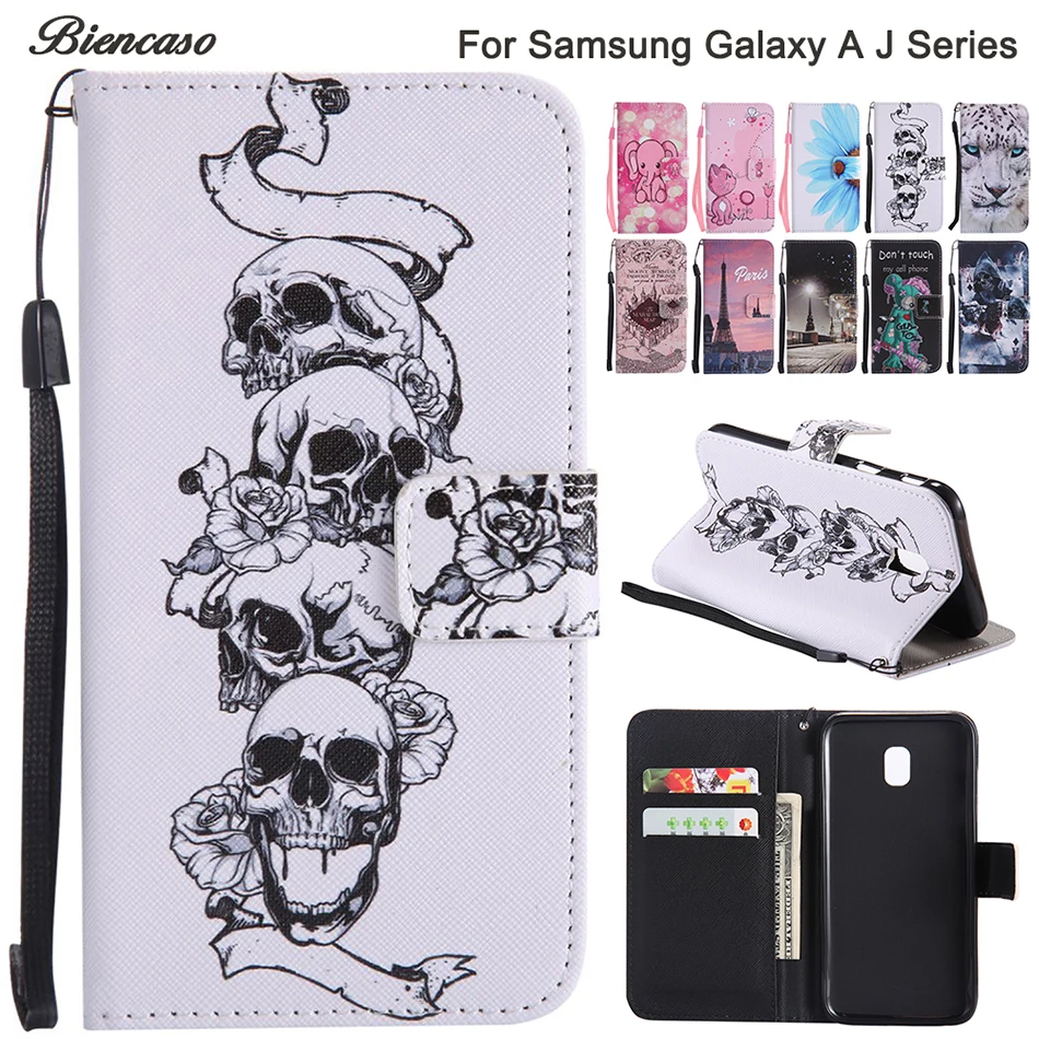 Череп бумажник флип силиконовый чехол для samsung Galaxy A3 A5 A7 J3 J5 J7 Prime J330 J530 J730 S8 S9 плюс Note8 принципиально B128