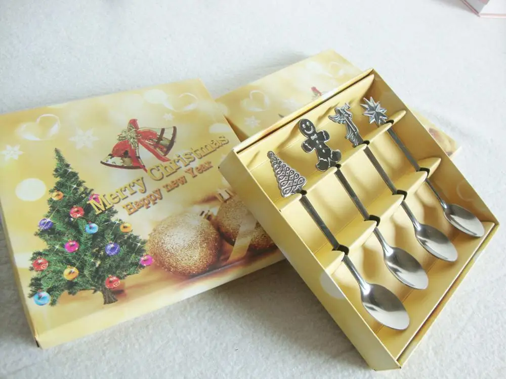 4 шт./компл. Набор рождественских ложек в виде снеговика и звезды из нержавеющей