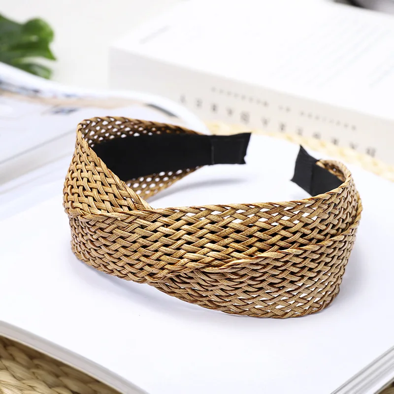 

1PC Bohemian Hairband Summer Weaving Straw Headband Turban for women Cross Handmade Hair Hoop Bezel Hairband Hair Accessories