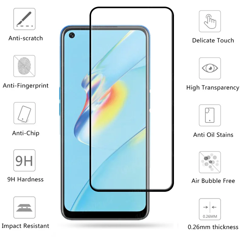 Vidrio de cubierta completa para OPPO A54, pel&iacute;cula protectora de vidrio templado para tel&eacute;fono, Protector de pantalla para OPPO A54-2
