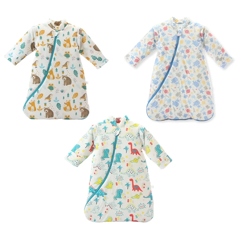 

Baby Sleeping Bag with Detachable Long Sleeves Autumn Winter Warm Soft Cotton Sleepwear Infant Toddler Kids Fashion Printing Sle