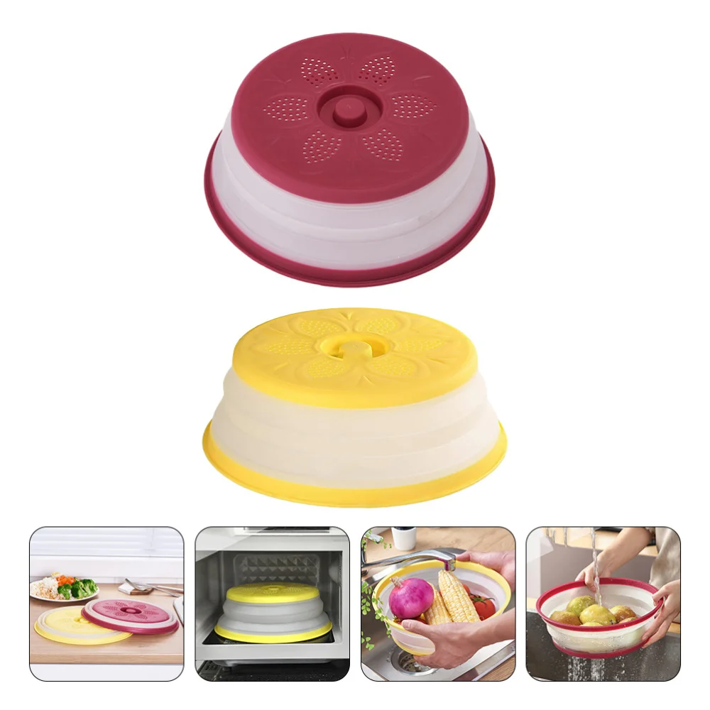 

2pcs Collapsible Microwave Plate Cover Oven Food Splatter Guard Cover Lid
