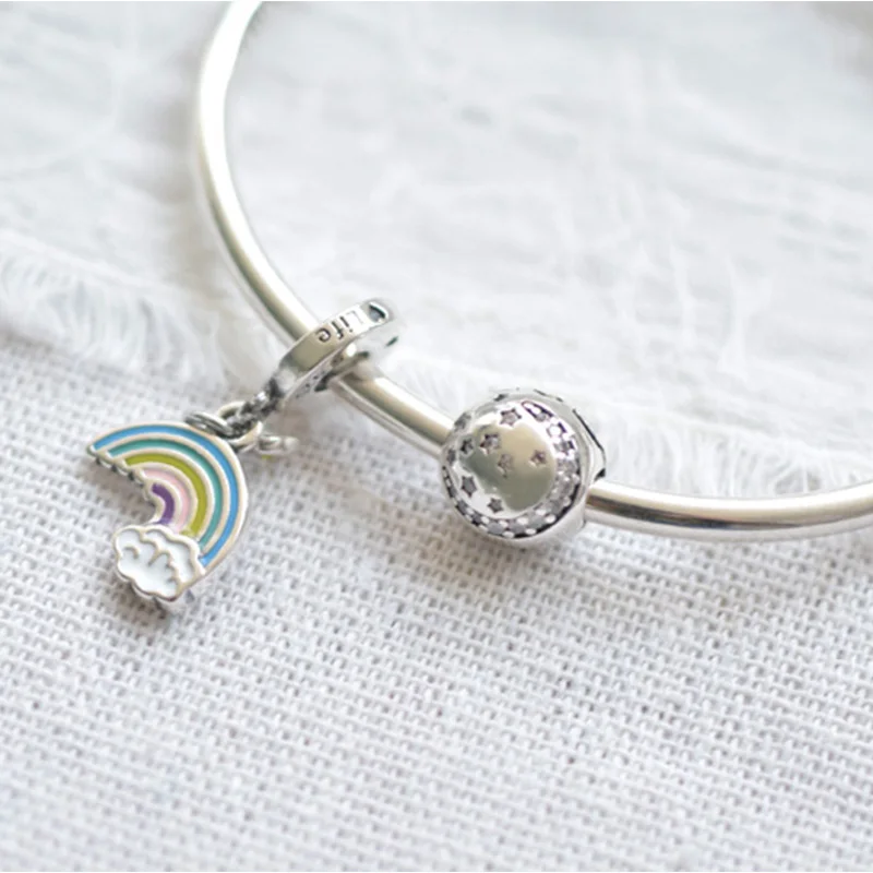 

2020 Hot Sale New 925 Sterling Silver Rainbow Pendant Beads Fit Original Pandora Charms Bracelets Women DIY Jewelry Gift