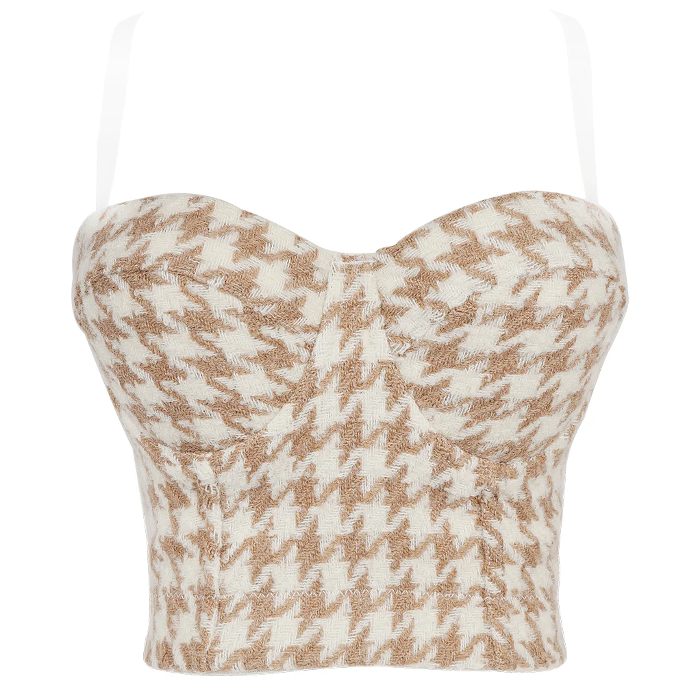 

Sexy vintage Plaid bustier corset crop top women summer halter Party tank y2k top Push Up bra clubwear Cropped tube ladies tops