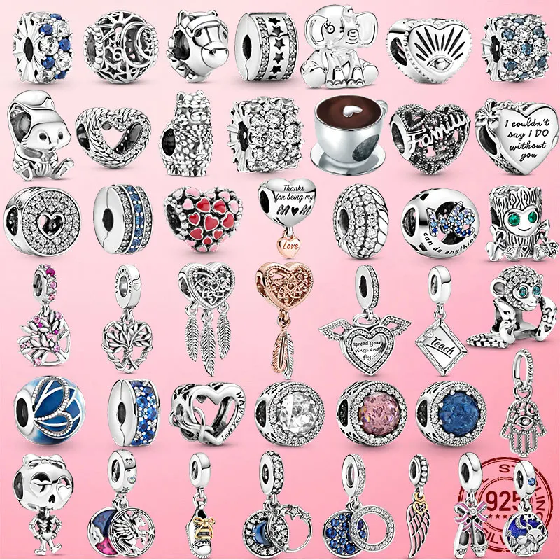 

925 Sterling Silver Family Tree Star Moon Beads Heart Hamsa Fatima Hand Charm fit Original pan bracelet Silver 925 Jewelry