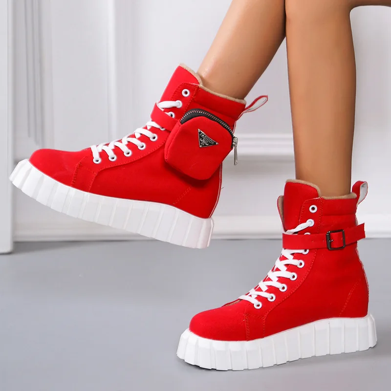 

Punk Style Women Platform Ankle Martin Boots Classic Design Lace Up Chunky Heel Belt Buckle Pocket Motorcycle Shoes Size 36-43