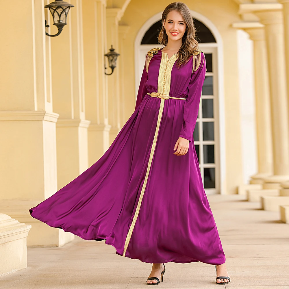 Женское длинное атласное платье с бахромой бисером абайя Оман Турция Исламская
