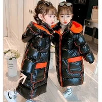 girls winter thickened warm cotton coat shiny long down jacket teenage girls hooded down jacket children thick jacket