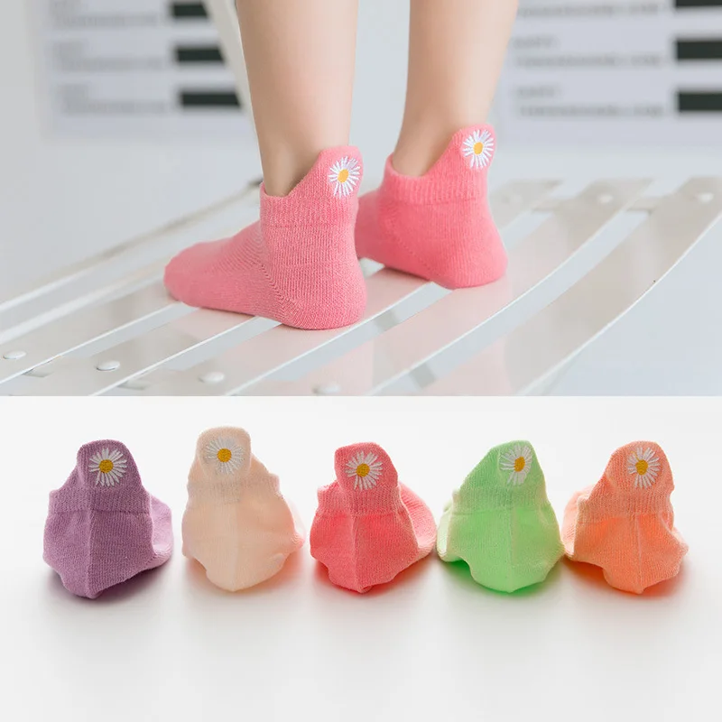 Calcetines de malla con bordado de margaritas para ni&ntilde;os, medias de algod&oacute;n suave y transpirable, 5 par/lote-4