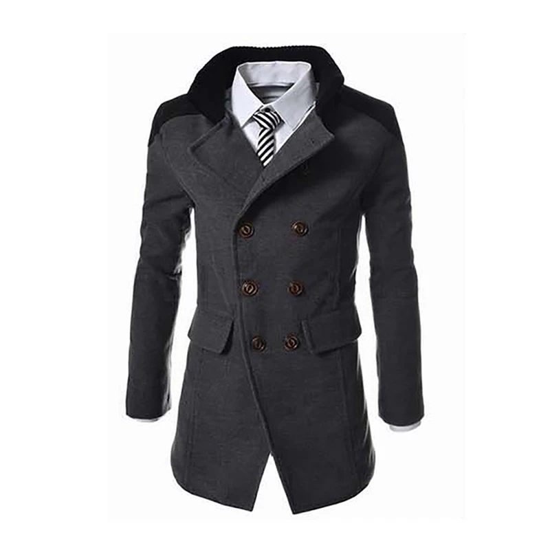 

Мужское осенне-зимнее двубортное пальто из смесовой шерсти с воротником-стойкой