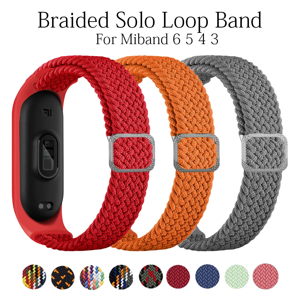Браслет для Mi band 6 эластичный регулируемый нейлоновый плетеный браслет Miband4 mi 5