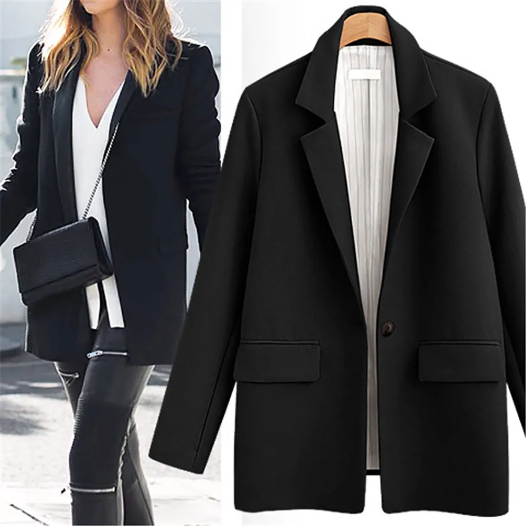 Женский элегантный офисный Блейзер на одной пуговице однотонный пиджак с