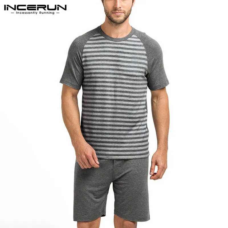 

Пижама INCERUN Мужская в полоску, домашняя одежда в стиле пэчворк, с коротким рукавом, уютные шорты, пижамный комплект из 2 предметов, пижамный к...