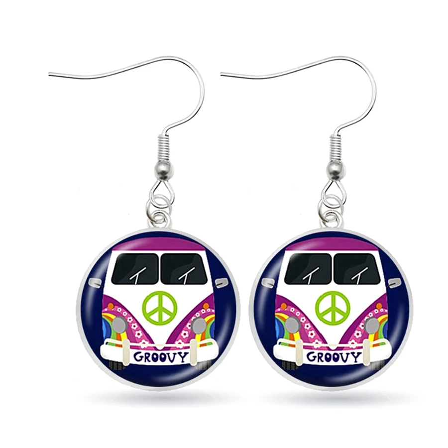 Винтажные висячие серьги в стиле хиппий с изображением Ван-автобуса ретро для