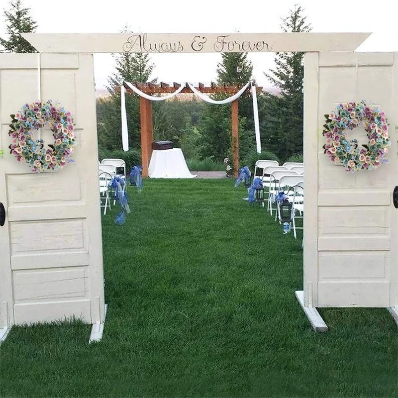 

Artificial Rose Flower Wreath Spring Summer Door Garland Front Door Window Wreath Wedding Hanging Ornament Home Decor
