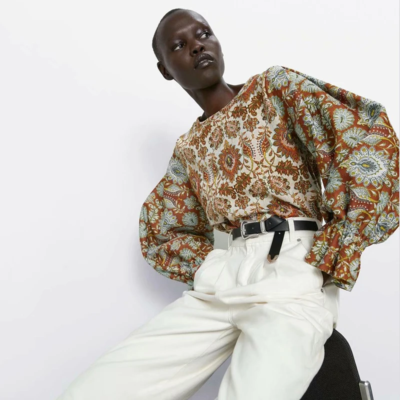 Женская толстовка с принтом подсолнуха ZA богемная круглым вырезом и