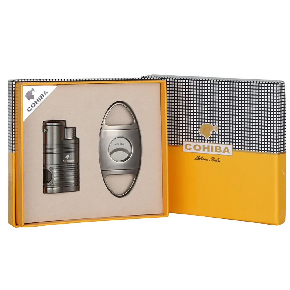 COHIBA 4 струйный фонарь зажигалка острый резак набор газовые зажигалки с бутаном из