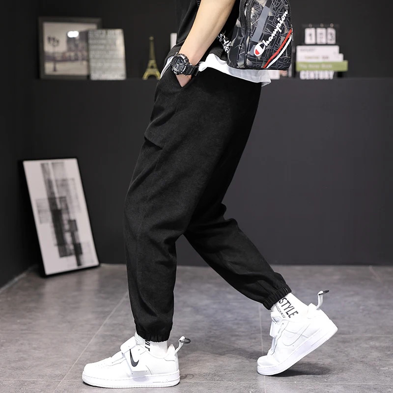 

Men's Big Pockets Harem Pants 2021 Ribbons Black Grey Hip Hop Casual Male Joggers Trousers Fashion Casual Streetwear Pants Homme