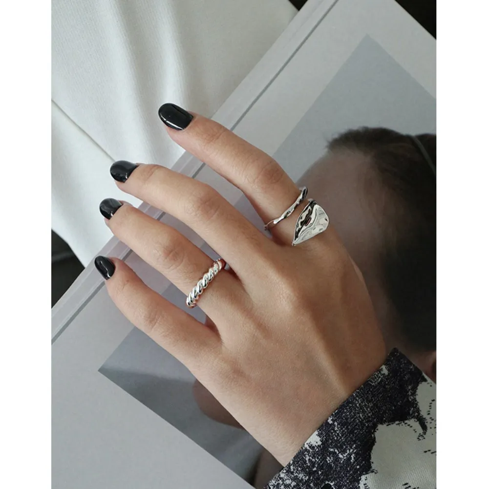 

LEKANI S925 Sterling Silver Ring Irregular Concave-Convex Lotus Leaf Design Rings For Women Fashion Jewelry Gift Best Selling