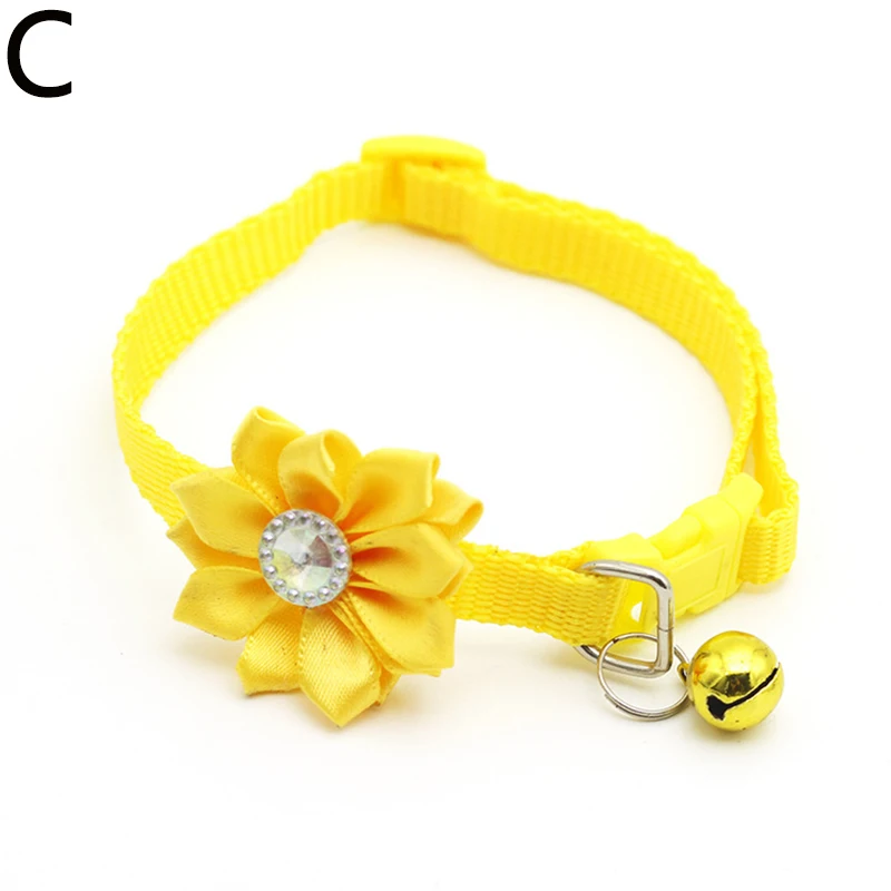 Pet Cat Collar With Bell Adjustable Flower Crystal Dog Easy Wear Buckle Lovely Pets Decor Accessories Dogs Cats Necklace | Дом и сад