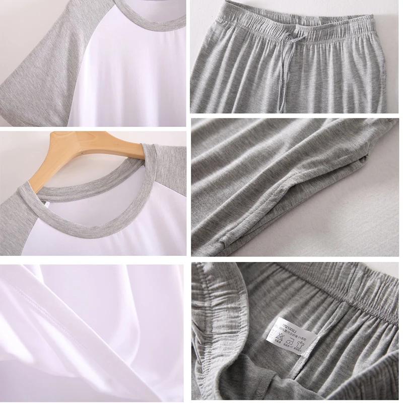 Modal Pajamas Set Cotton Sleepwear for Men Summer Homewear Short Sleeve Long Pants Casual Yought Teenagers Lounge Wear T Shirt