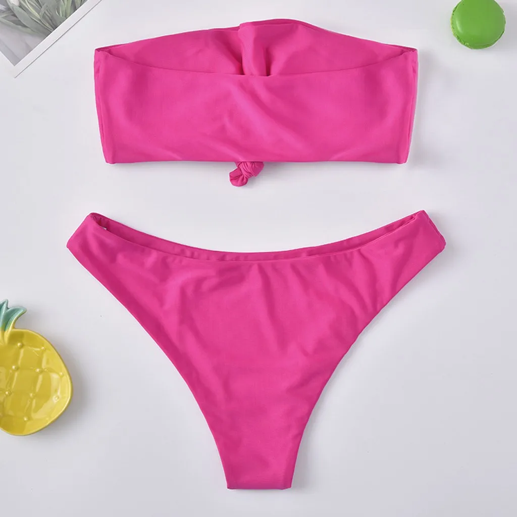 Женское бикини бандо с регулируемой спинкой и шнуровкой комплект открытыми