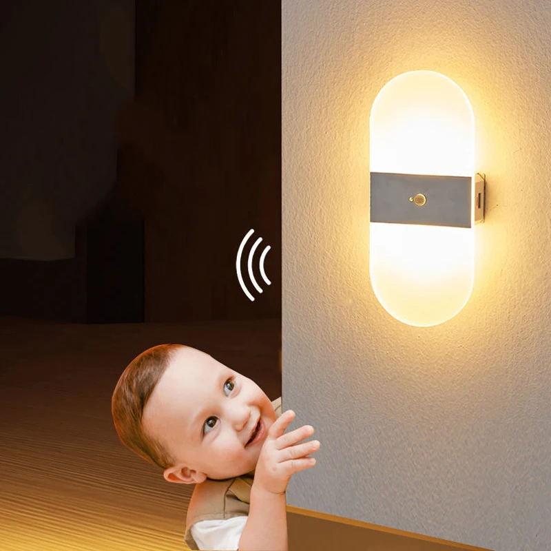 

Motion sensor LED wall lamp personality curved bedside aisle corridor staircase lamp background wall lamp simple personality