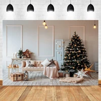 laeacco indoor christmas tree retro wall wooden floor sofa baby birthday backdrop photographic photo background for photo studio