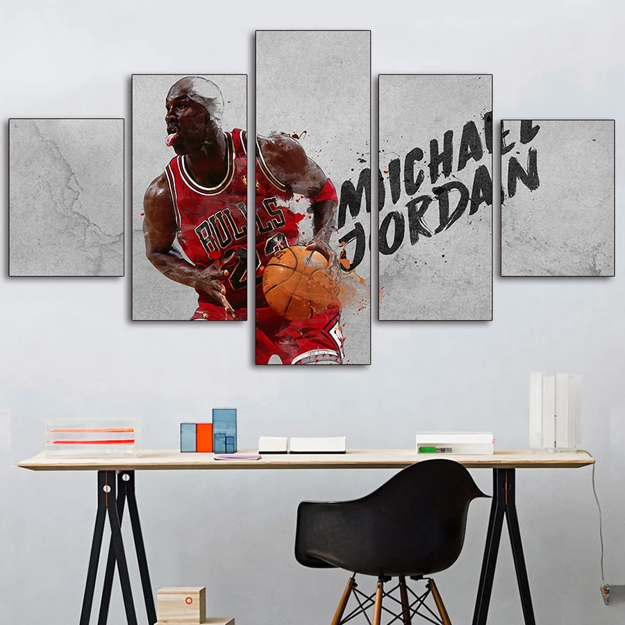 

5 Pieces Star Poster Michael Jordan Room Decor Set Canvas Painting Basketball Player Picture for Home Design Frameless Art