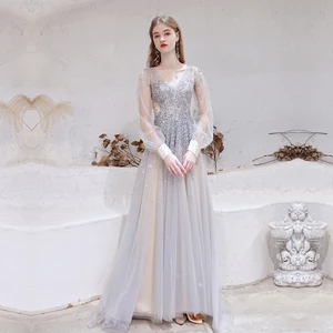 Дубай роскошное вечернее платье с длинным рукавом 2021 Новое Великолепное платье с v-образным вырезом, бисером и кристаллами, сексуальное вечернее платье