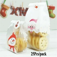 25pcs christmas cute cartoon santa claus and snowman printed plastic candy food packing bag cookies bag