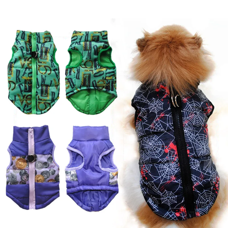 

Dog Cat Winter Coat Gold Coin Pattern Jacket Green Purple Fashion Warm Vest Clothes Sleeveless High Collar Dog Clothing For Dogs