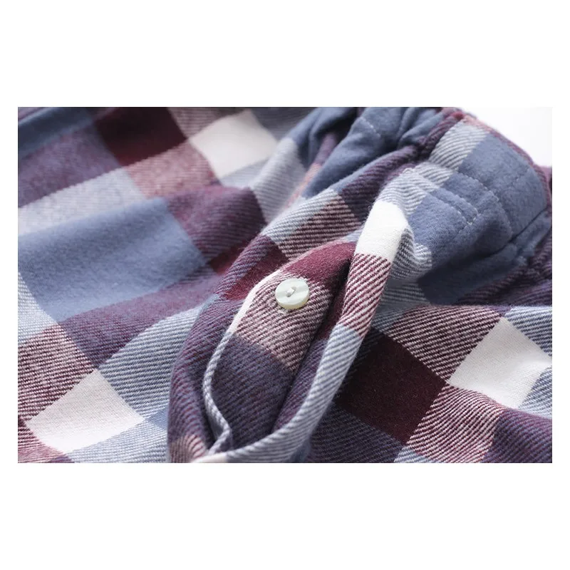 2019 Autumn Male pijamas Men Casual Plaid Pajamas sets Turn-down Collar shirt &amp pants 100% Thick Polish Cotton sleepwear suit | Мужская