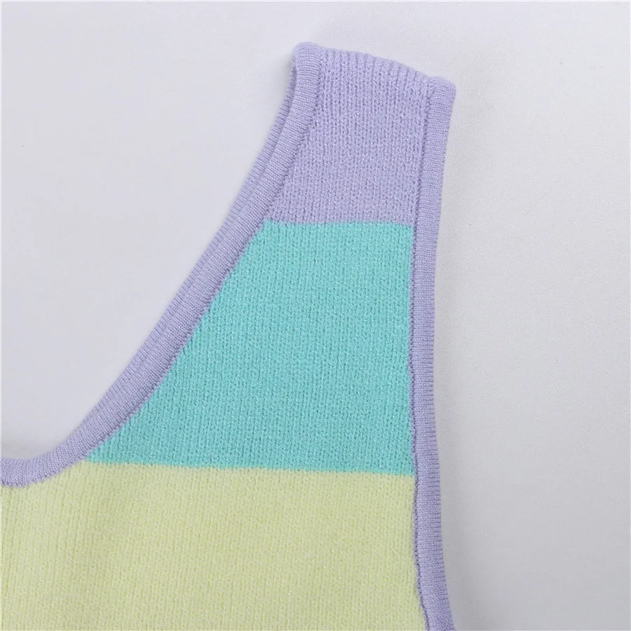 

Summer Stripe Knitted Bodycon Dress Women 2021 Midi Blue Sexy V Neck Elegant Bandage Casual Sleeveless Party Dresses Robe Femme